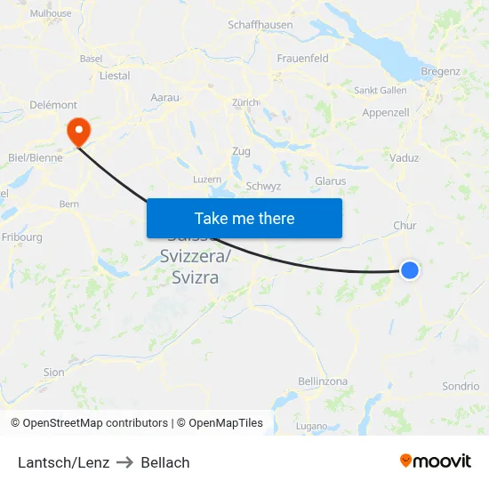 Lantsch/Lenz to Bellach map