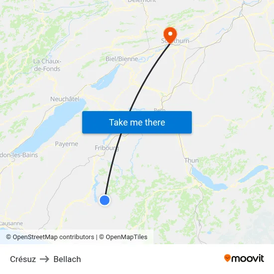 Crésuz to Bellach map