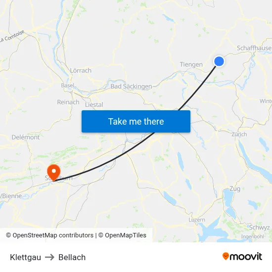 Klettgau to Bellach map