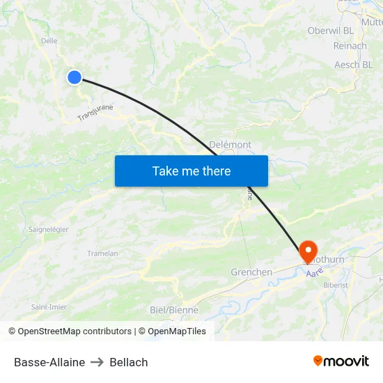 Basse-Allaine to Bellach map