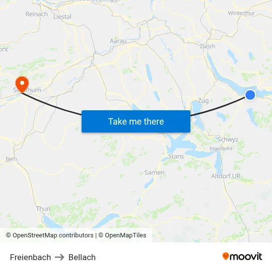 Freienbach to Bellach map