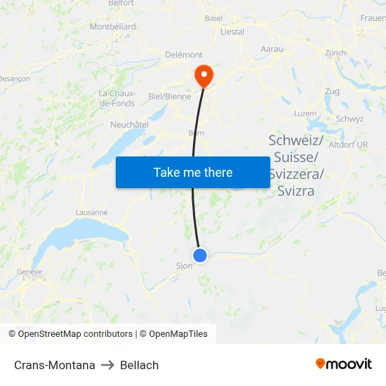 Crans-Montana to Bellach map
