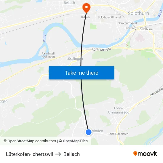 Lüterkofen-Ichertswil to Bellach map