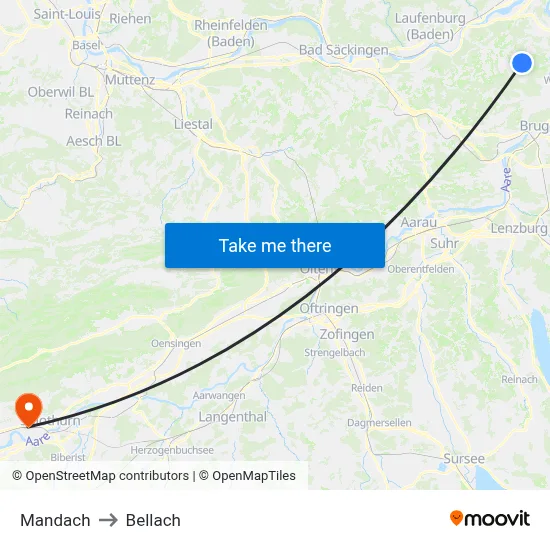 Mandach to Bellach map