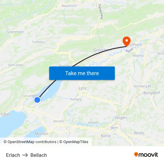 Erlach to Bellach map