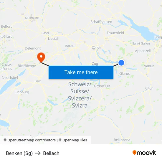 Benken (Sg) to Bellach map