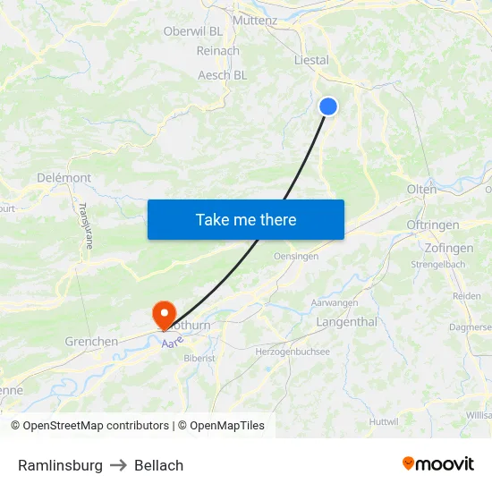 Ramlinsburg to Bellach map