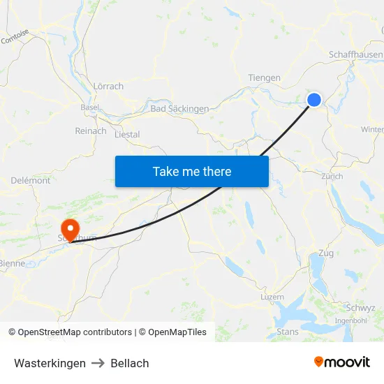 Wasterkingen to Bellach map