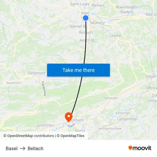 Basel to Bellach map