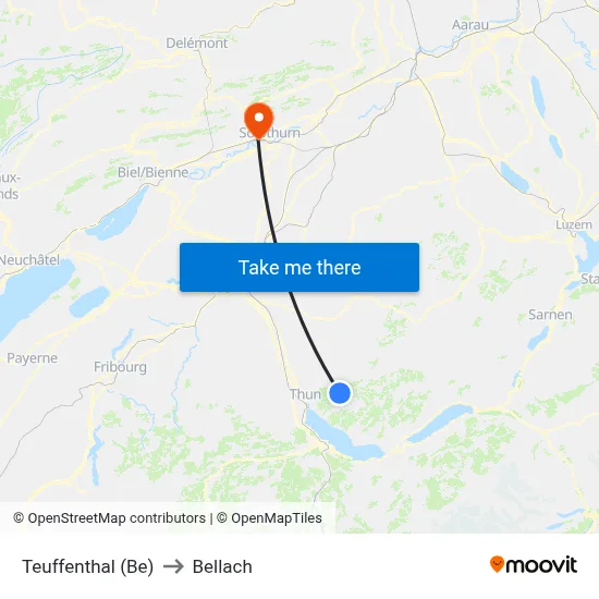 Teuffenthal (Be) to Bellach map