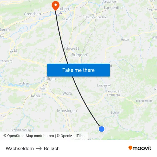 Wachseldorn to Bellach map