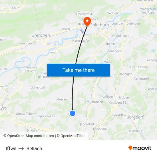 Iffwil to Bellach map