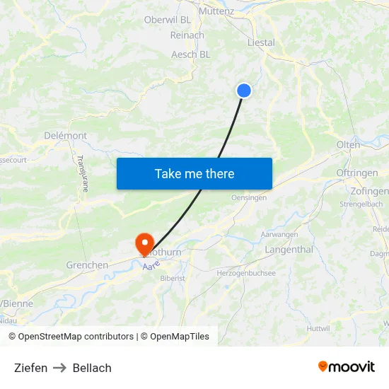 Ziefen to Bellach map