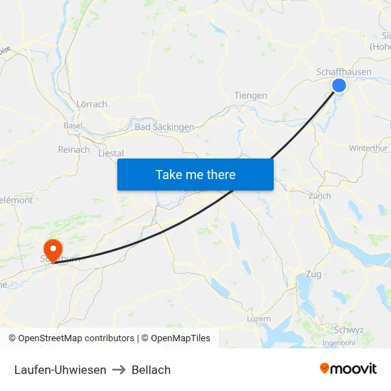 Laufen-Uhwiesen to Bellach map