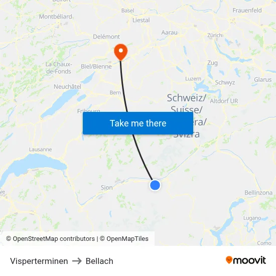 Visperterminen to Bellach map