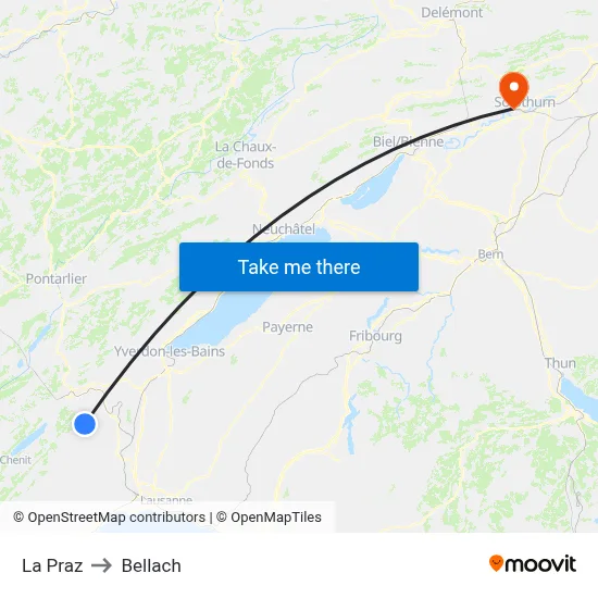 La Praz to Bellach map