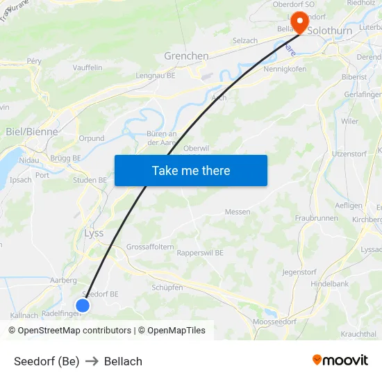 Seedorf (Be) to Bellach map