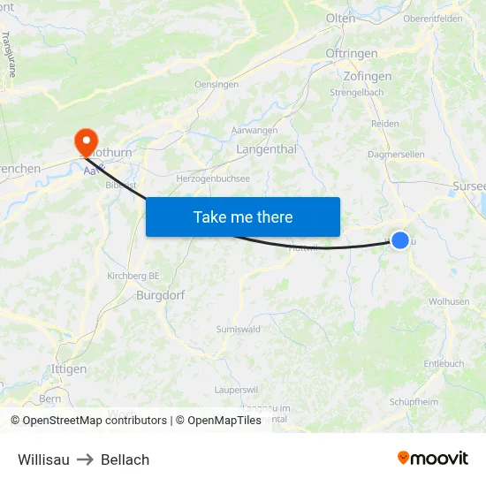 Willisau to Bellach map