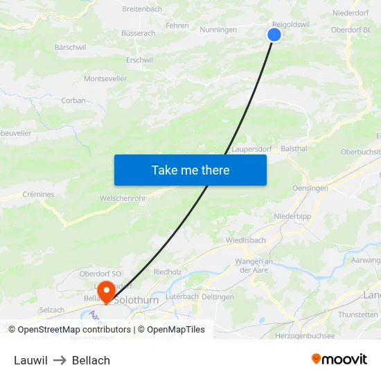 Lauwil to Bellach map