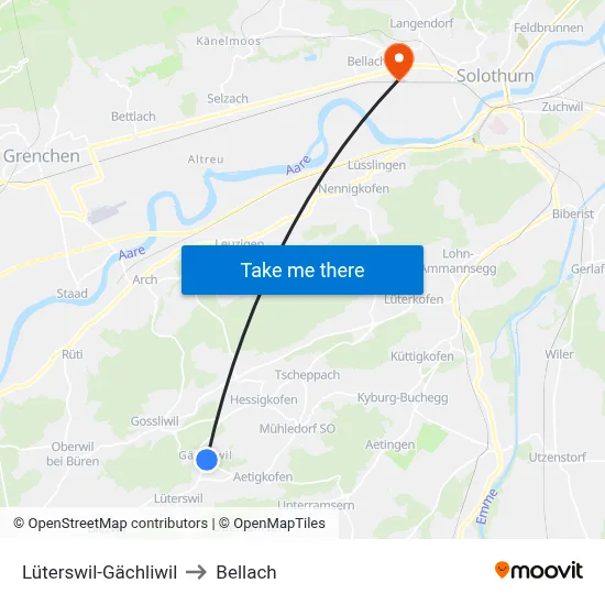Lüterswil-Gächliwil to Bellach map