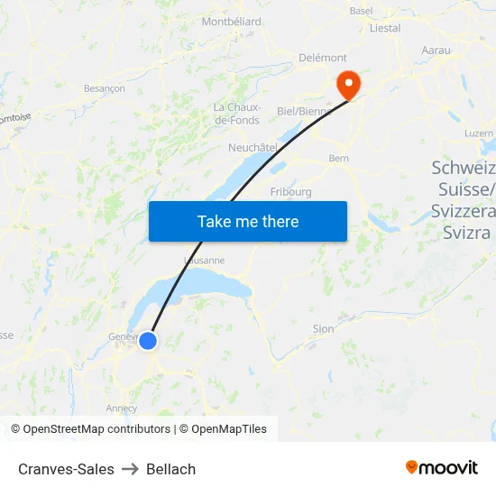 Cranves-Sales to Bellach map