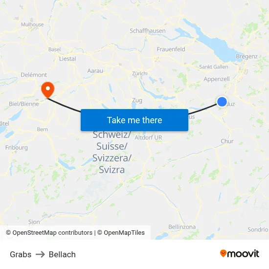 Grabs to Bellach map