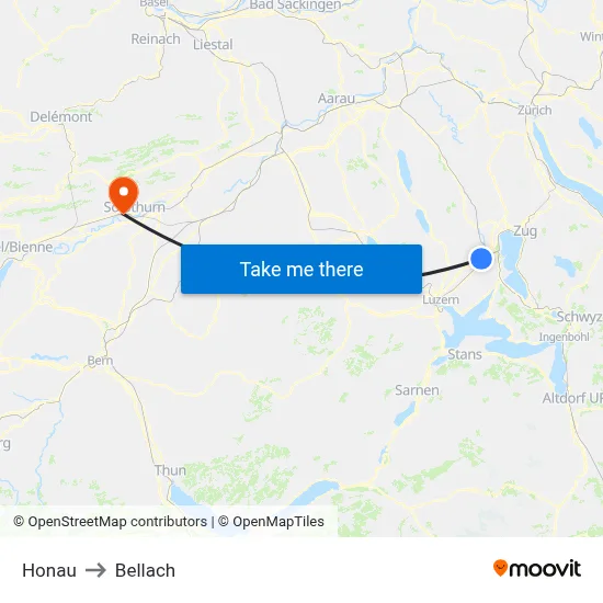 Honau to Bellach map