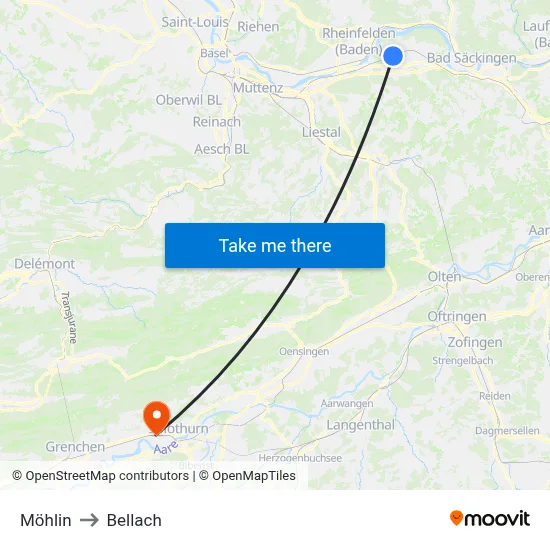 Möhlin to Bellach map