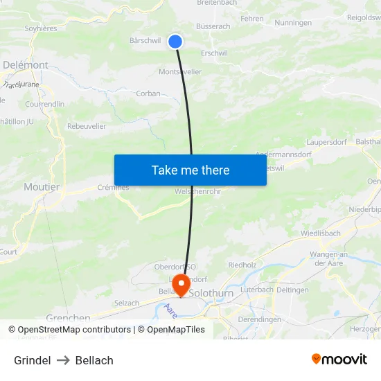 Grindel to Bellach map