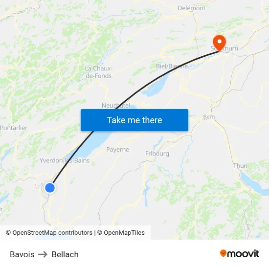 Bavois to Bellach map