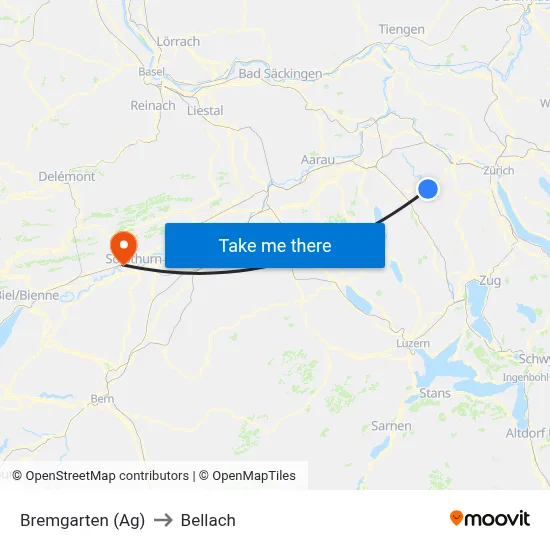 Bremgarten (Ag) to Bellach map