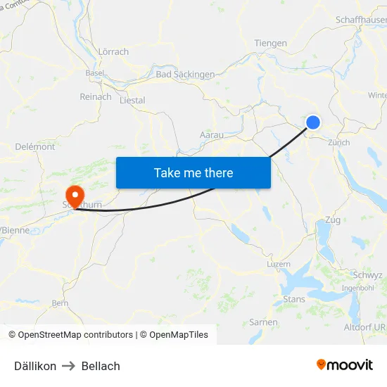 Dällikon to Bellach map