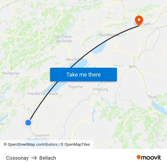 Cossonay to Bellach map