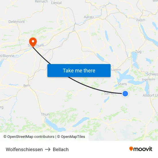 Wolfenschiessen to Bellach map