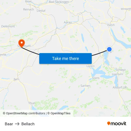 Baar to Bellach map