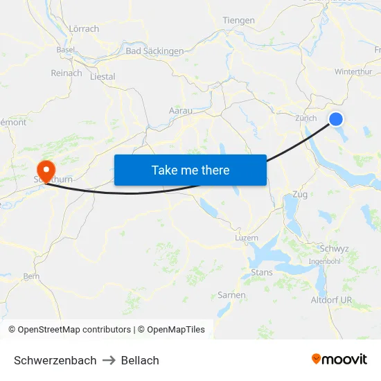 Schwerzenbach to Bellach map