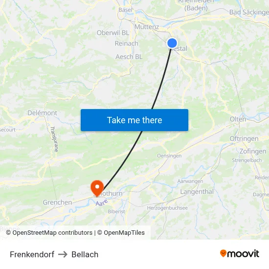 Frenkendorf to Bellach map