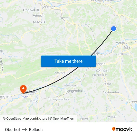 Oberhof to Bellach map
