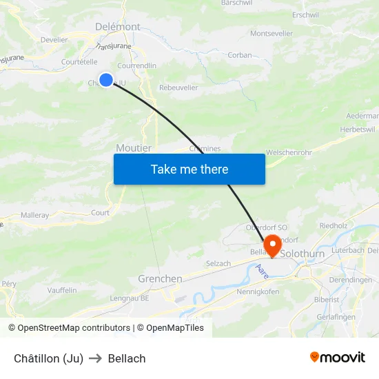 Châtillon (Ju) to Bellach map