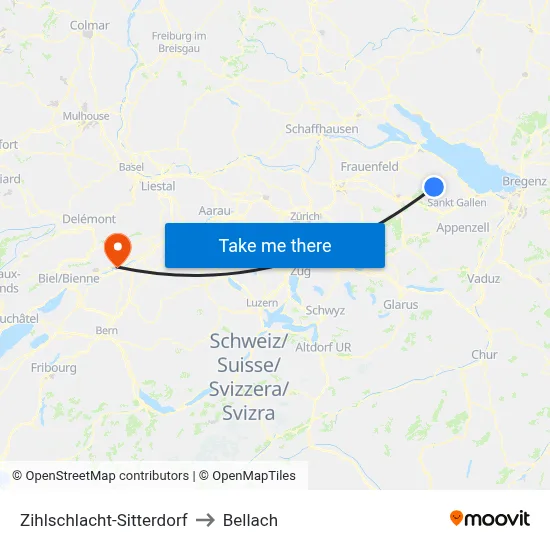 Zihlschlacht-Sitterdorf to Bellach map