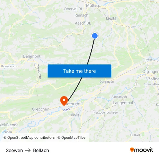Seewen to Bellach map