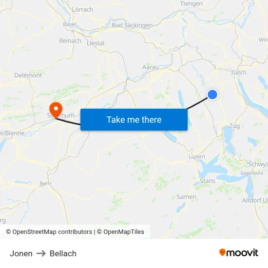 Jonen to Bellach map