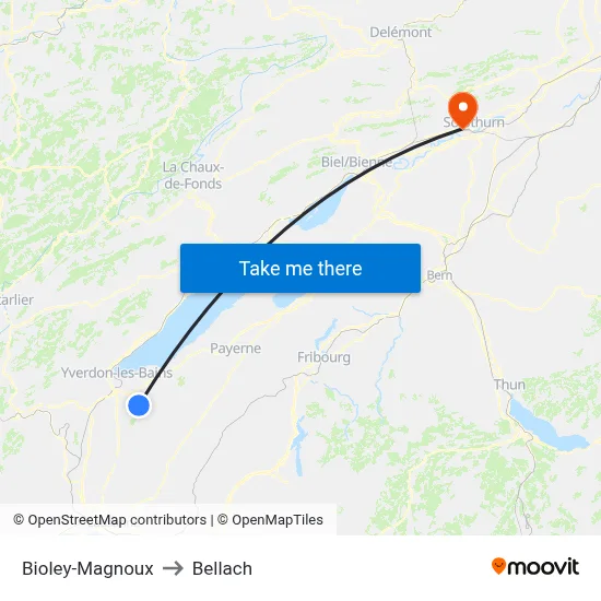 Bioley-Magnoux to Bellach map
