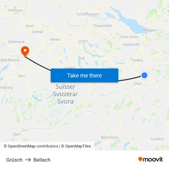 Grüsch to Bellach map