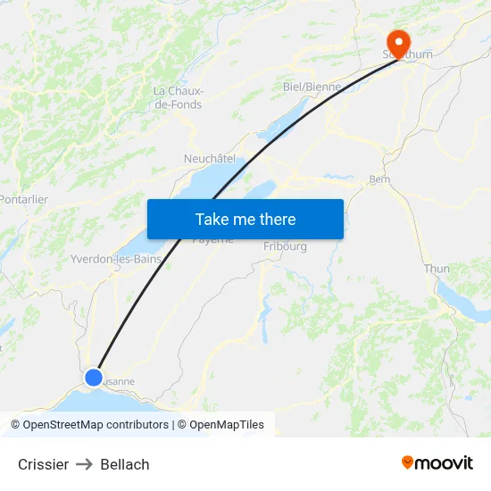Crissier to Bellach map