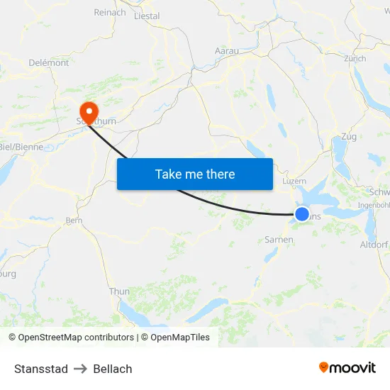 Stansstad to Bellach map