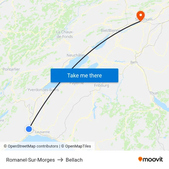 Romanel-Sur-Morges to Bellach map