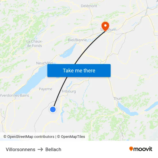 Villorsonnens to Bellach map