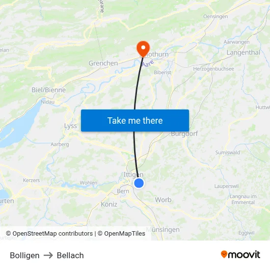 Bolligen to Bellach map