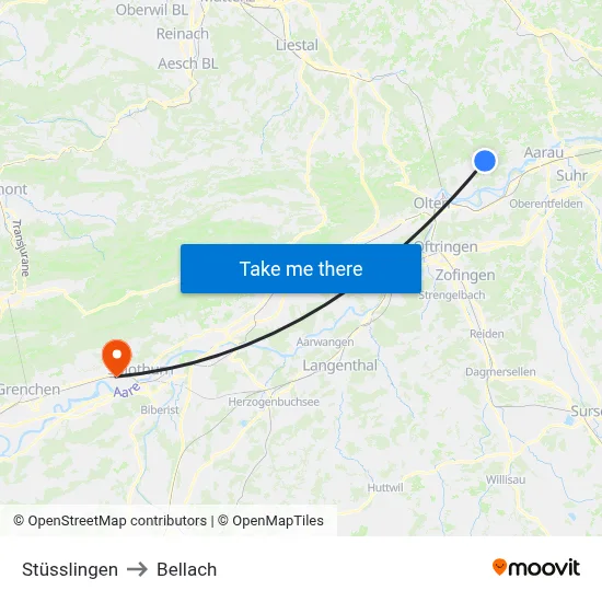 Stüsslingen to Bellach map
